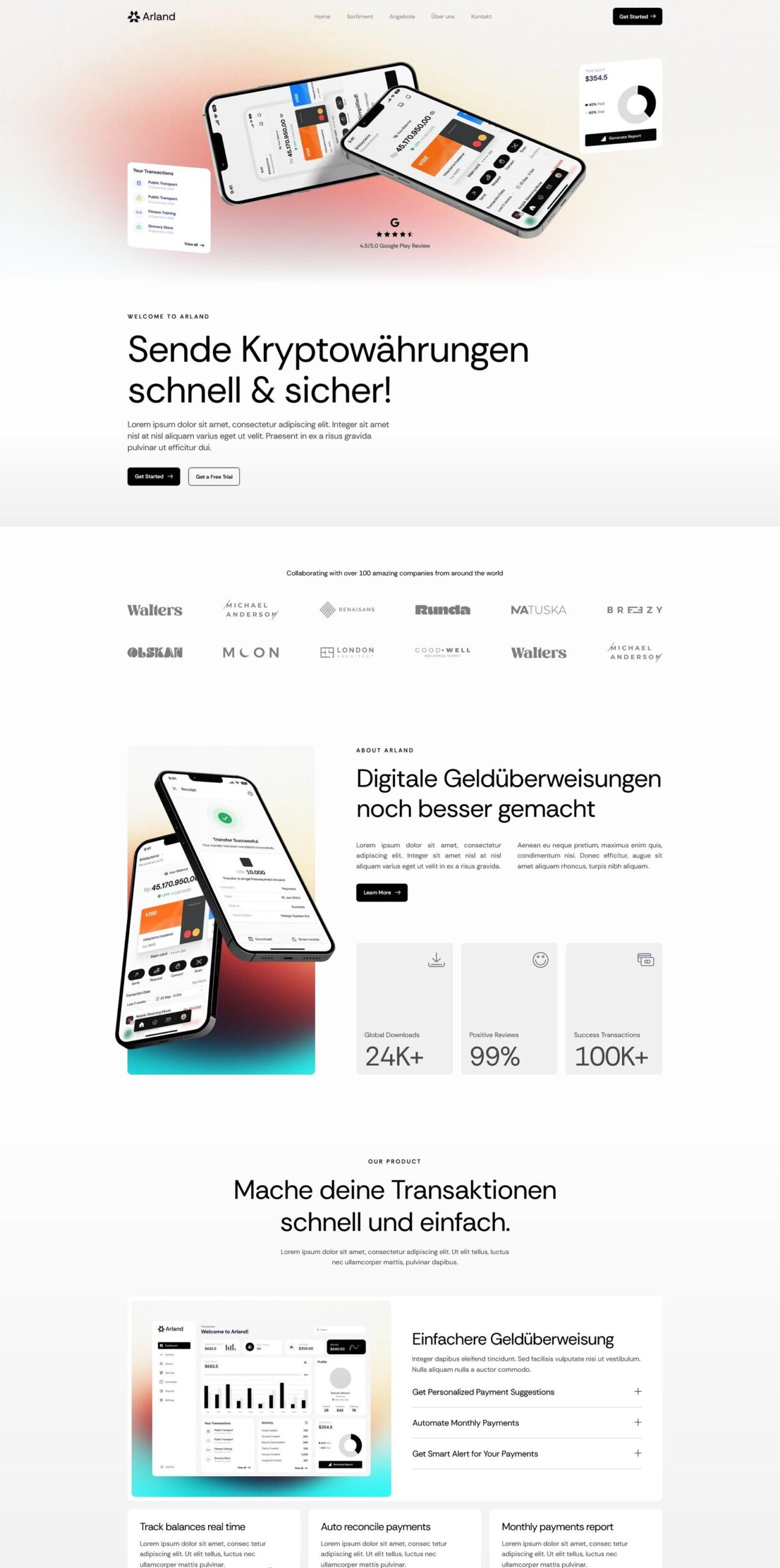 Webseite für Krypto App
