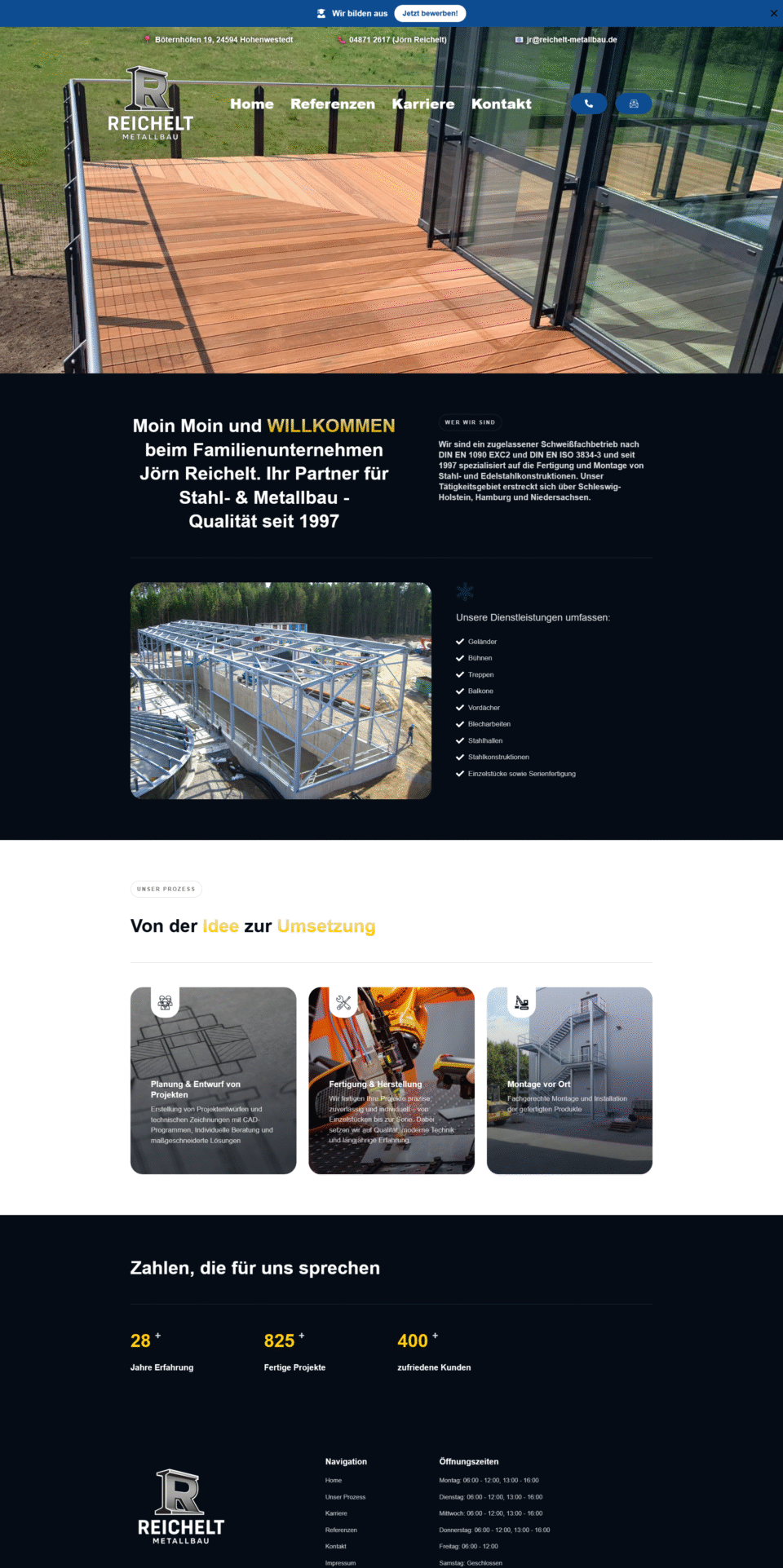 Website für Jörn Reichelt Stahl- und Metallbau aus dem Kreis Steinburg, umgesetzt von Nord Elevate