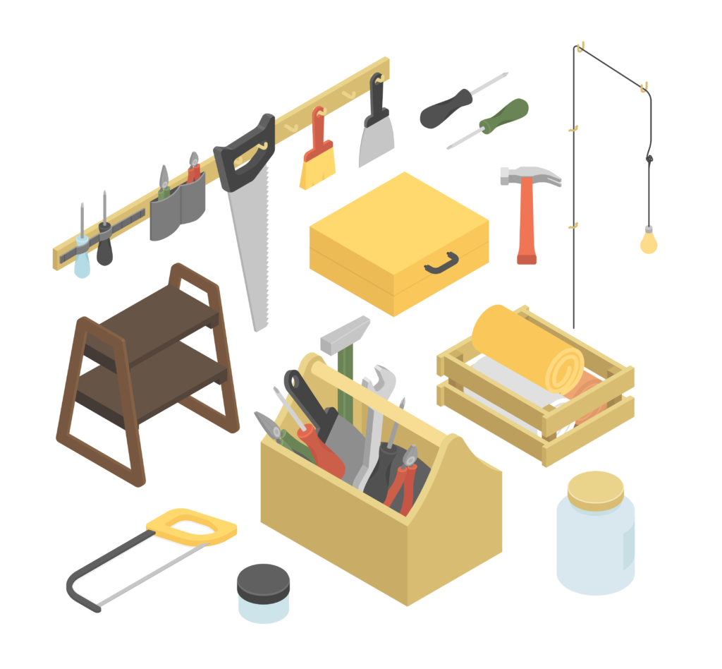 Illustration mit Handwerkzeug als Symbolbild für Handwerksbetriebe